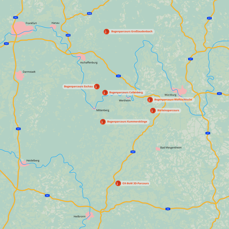 All seven courses in the overview Overview 3D-Bogenregion archery courses
